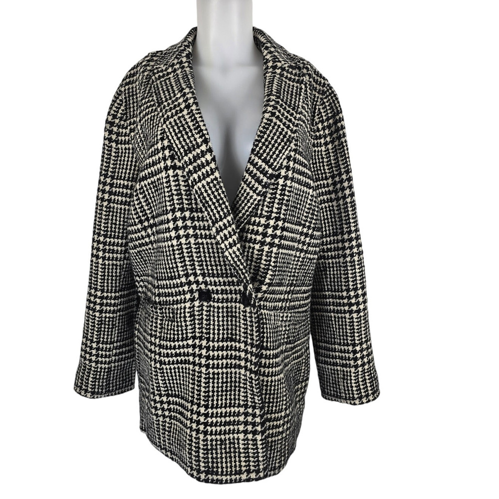 Talbots Stunning  Black White Houndstooth Wool Blend Women's Jacket 16 NWOT